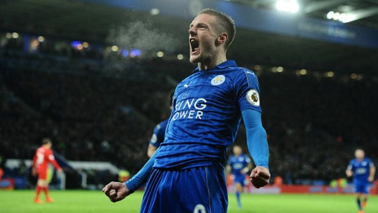 Penyerang Leicester City, Jamie Vardy. Copyright: © Plumb Images/Leicester City FC via Getty Images