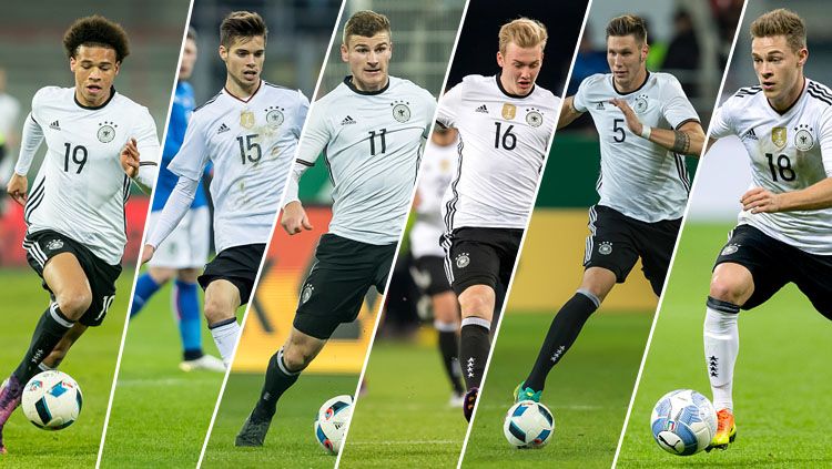 Kiri-kanan: Leroy Sane, Julian Weigl, Timo Werner, Julian Brandt, Niklas Sule dan Joshua Kimmich. Copyright: © INDOSPORT/Getty Images