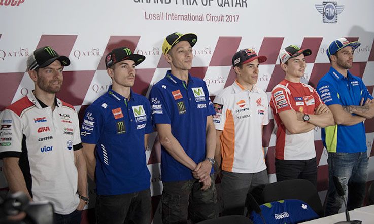 Cal Crutchlow, Maverick Vinales, Valentino Rossi, Marc Marquez, Jorge Lorenzo, dan Andrea Iannone Copyright: &copy; Mirco Lazzari gp/Getty Images