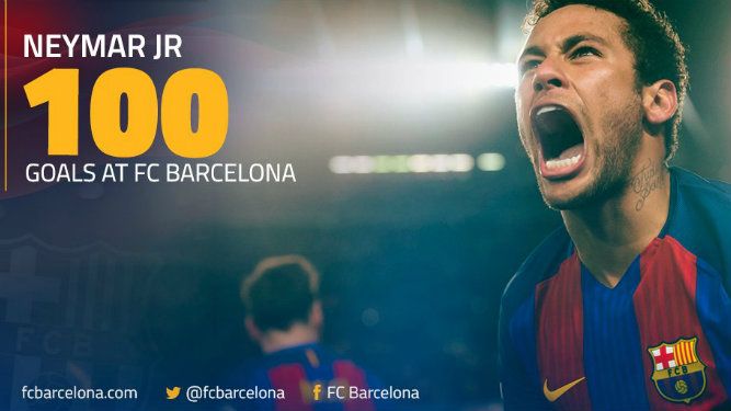 Neymar berhasil mencetak 100 gol dalam 178 laga bersama Barcelona. Copyright: © Twitter/@FCBarcelona