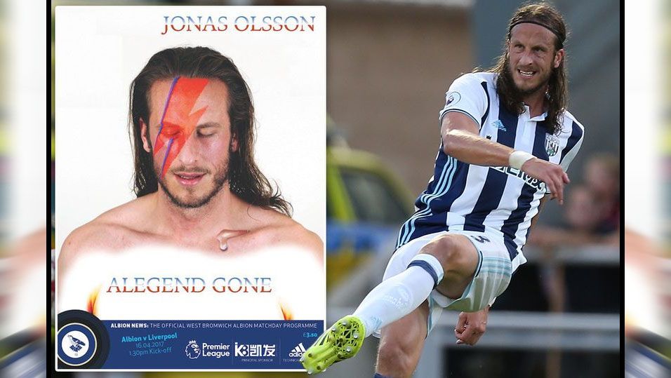 West Bromwich Albion berikan tribute untuk salah satu pemainnya, Jonas Olsson, dengan mengambil tema David Bowie. Copyright: &copy; mirror.co.uk/Getty Images