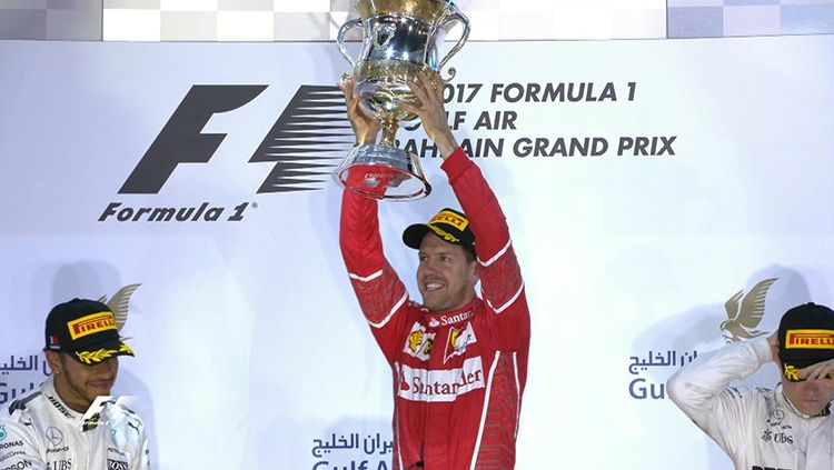 Sebastian Vettel menjuarai balapan GP Bahrain 2017. Copyright: © Twitter/F1