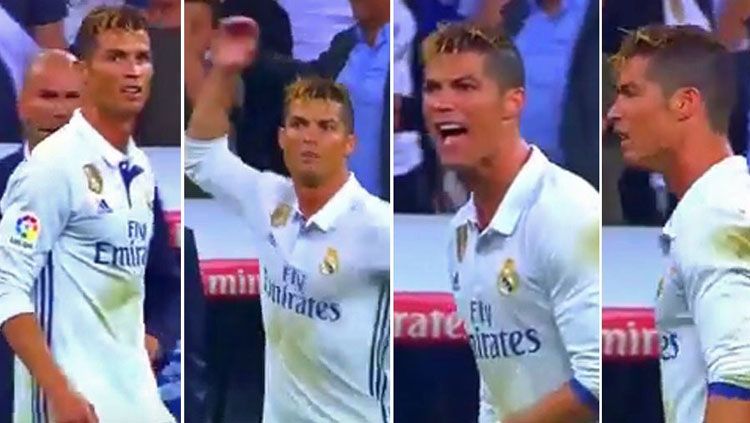 Ekspresi kekecewaan Cristiano Ronaldo. Copyright: &copy; @Neymarvellous