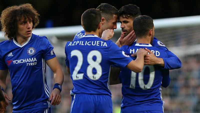 Pemain Chelsea merayakan gol Hazard. Copyright: © Catherine Ivill - AMA / Contributor / Getty Images