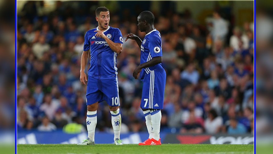 Dua pemain bintang Chelsea, Eden Hazard (kiri) dan N'Golo Kante. Copyright: © Catherine Ivill/Getty Images