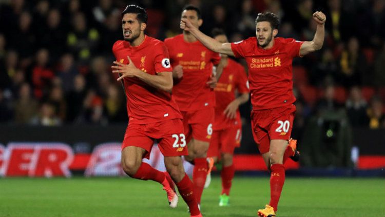 Emre Can merayakan golnya ke gawang Watford. Copyright: &copy; Richard Heathcote/Getty Images