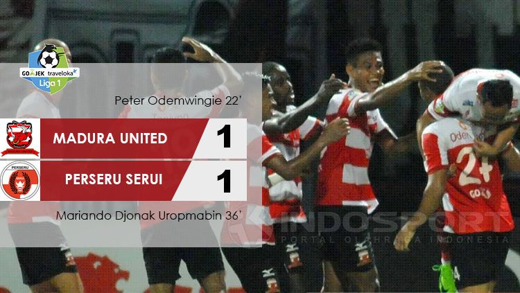 Hasil pertandingan Madura United vs Perseru Serui. Copyright: &copy; Grafis: Eli Suhaeli/INDOSPORT/Go-Jek Traveloka L1