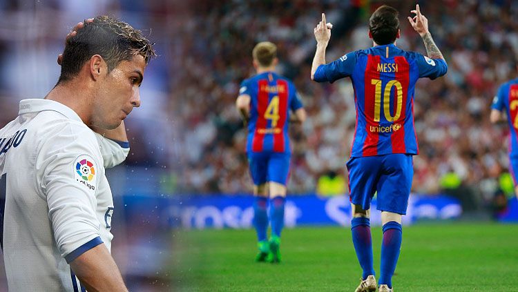 Cristiano Ronaldo dan Lionel Messi sudah tidak lagi memeriahkan El Clasico Liga Spanyol. Copyright: © Gonzalo Arroyo Moreno/Fotopress/Getty Images