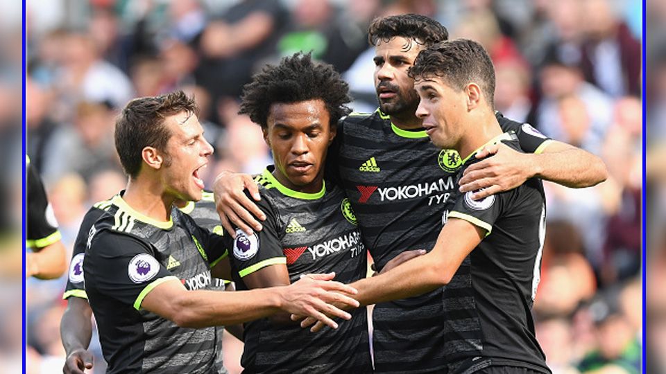  Oscar (paling kanan) saat masih berbaju Chelsea. Foto: Darren Walsh/GettyImages. Copyright: © Darren Walsh/GettyImages