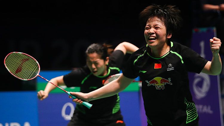 Korea Selatan diambang menyegel satu gelar juara di Japan Open 2022 menyusul tumbangnya ganda putri nomor 1 dunia, Cheng Qingchen/Jia Yi Fan, dari China. Copyright: © Twitter@BadmintonNow