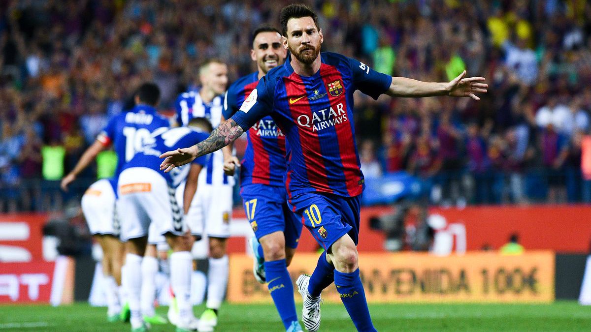 Selebrasi gol Lionel Messi di final Copa del Rey Copyright: © Twitter/@SquawkaNews