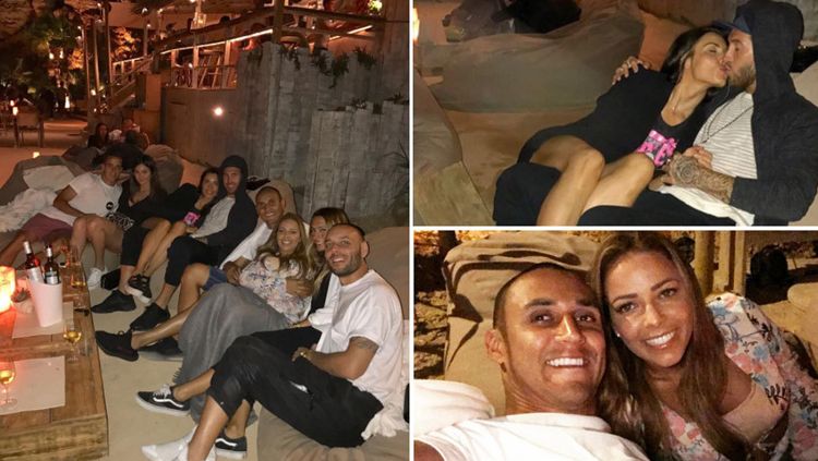 Sergio Ramos, Keylor Navas dan Lucas Vazquez tampak santai bersama para wanita. Copyright: &copy; marca.com