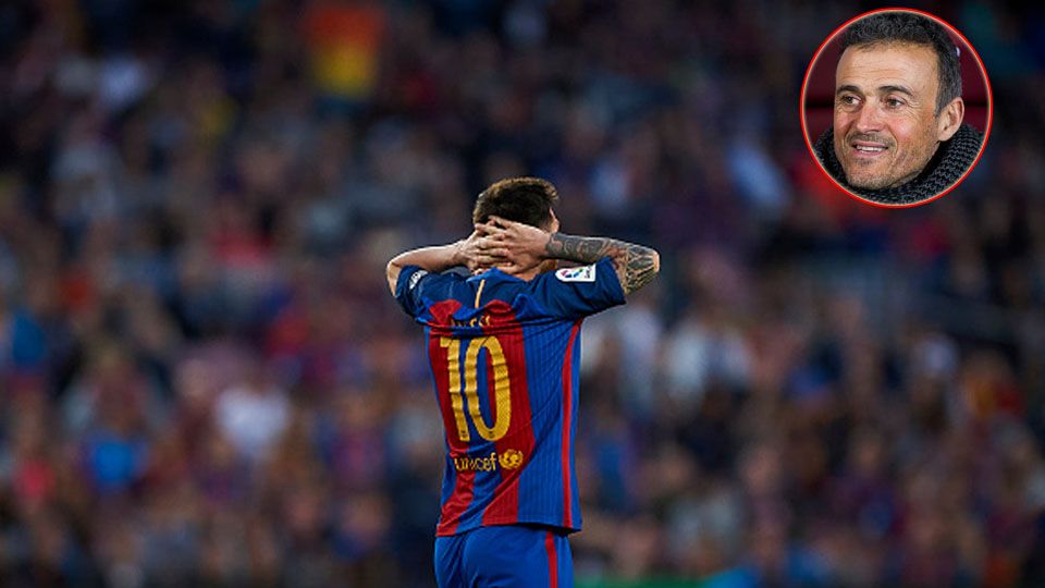Pemain megabintang Barcelona, Lionel Messi belum dapat melupakan mantan pelatihnya, Luis Enrique. Copyright: © getty images