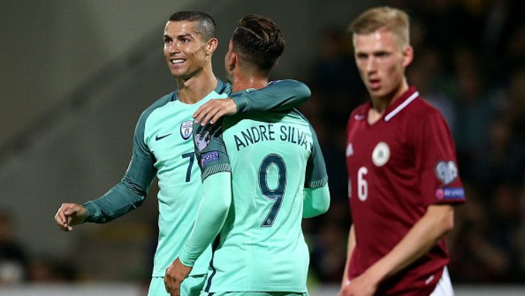 Cristiano Ronaldo pahlawan kemenangan Portugal atas Latvia. Copyright: © getty images