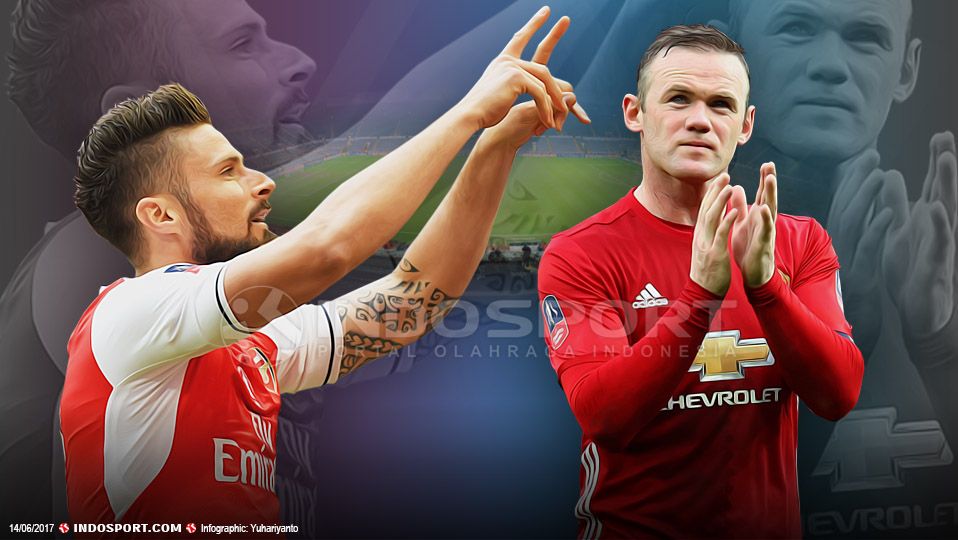 Olivier Giroud dan Wayne Rooney Copyright: © Grafis:Yanto/Indosport/getty images