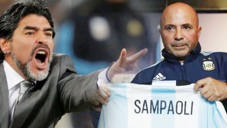 Diego Maradona dan Jorge Sampaoli. Copyright: © INDOSPORT/getty images