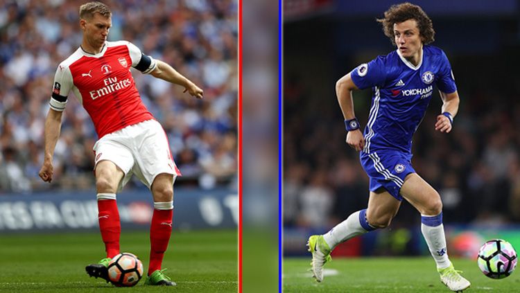 Per Mertesacker (kiri/Arsenal) vs David Luiz (Chelsea). Copyright: © Getty Images