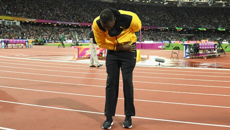 Usain Bolt saat perpisahan. Copyright: © Getty Images