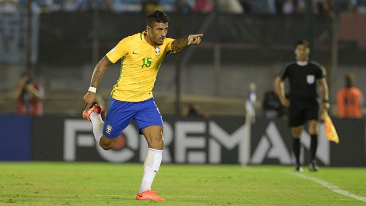 Pemain Tim Nasional Brasil Paulinho saat merayakan gol. Copyright: © Getty Images