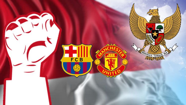 Manchester United dan Barcelona rayakan Kemerdekaan Indonesia. Copyright: © Grafis: Eli Suhaeli/INDOSPORT