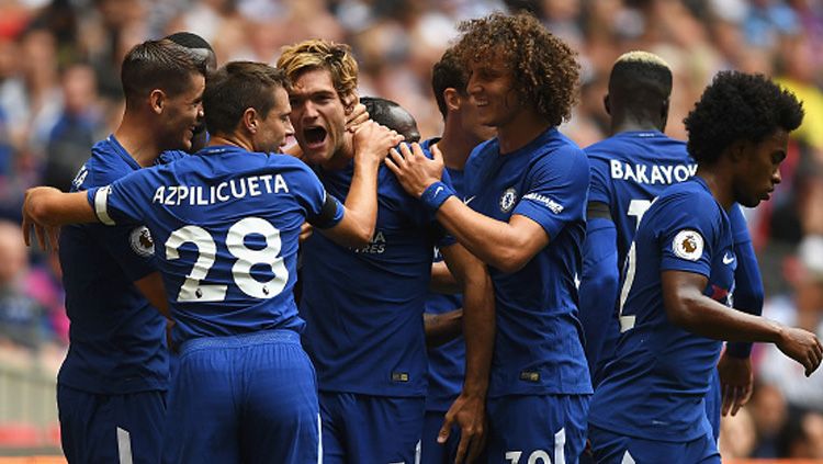 Selebrasi para pemain Chelsea memastikan kemenangan atas Tottenham Hotspur. Copyright: © Getty Images