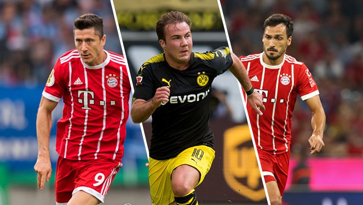 Robert Lewandowski (kiri), Mario Gotze (tengah), dan Mats Hamels. Copyright: © Getty Images