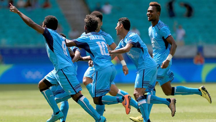 Timnas Fiji rayakan gol ke gawang Meksiko satu tahun lalu. Copyright: © Felipe Oliveira/Getty Images South America