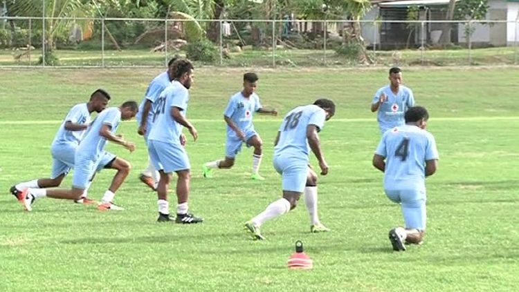 Pemain Timnas Fiji saat melakukan latihan. Copyright: © FBC News