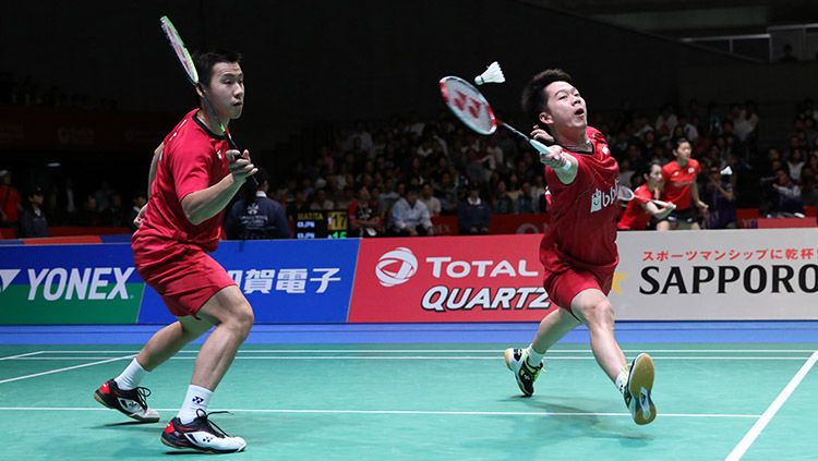 Prestasi terbaik Kevin/Marcus di ajang Korea Open adalah ketika menjadi runner up di Korea Open 2017. Copyright: © HUMAS PBSI