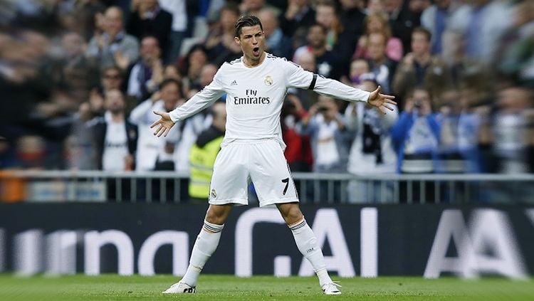 Megabintang Real Madrid, Cristiano Ronaldo saat melakukan selebrasi. Copyright: © wodip.com