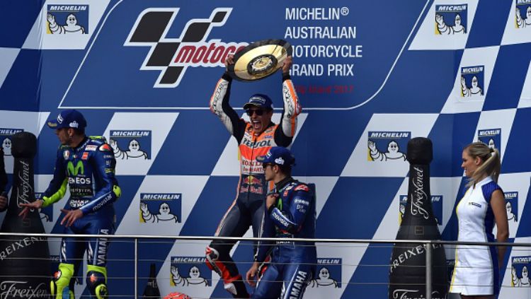 Marc Marquez di podium MotoGP Australia 2017. Copyright: © INDOSPORT