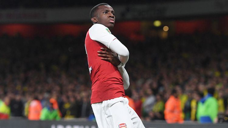 Eddie Nketiah melakukan selebrasi usai cetak gol ke gawang Norwich. Copyright: © INDOSPORT