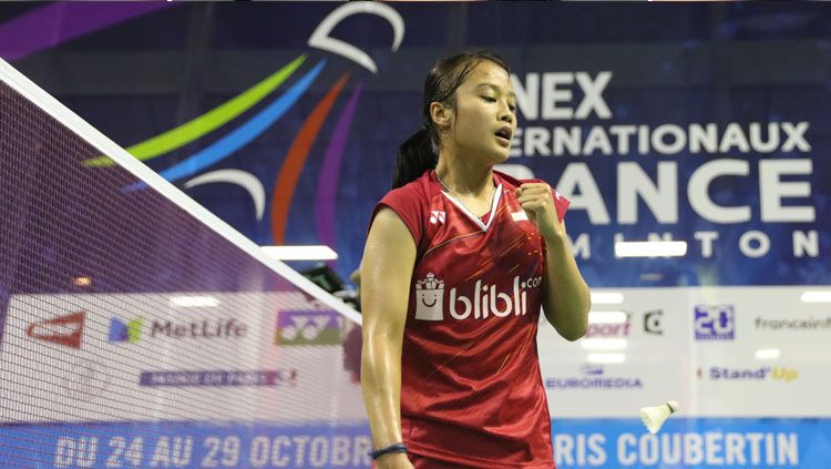 Selebrasi Hanna Ramadini, pebulutangkis tunggal putri Indonesia. Copyright: © PBSI