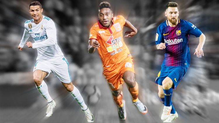 Kiri-kanan: Cristiano Ronaldo, Terens Puhiri, dan Lionel Messi. Copyright: © Grafis: Eli Suhaeli/INDOSPORT