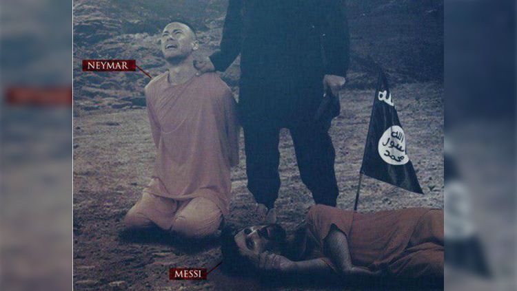 ISIS kembali menebar poster ancaman berupa Lionel Messi dan Neymar. Copyright: © Twitter/@BreakingNLive