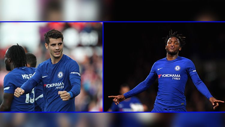 Alvaro Morata dan Michy Batshuayi, dua striker Chelsea di musim 2017/18. Copyright: © Getty Images