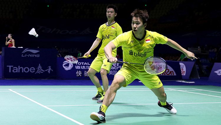 Marcus Fernaldi Gideon/Kevin Sanjaya Sukamuljo, pasangan ganda putra andalan Indonesia. Copyright: © HUMAS PBSI