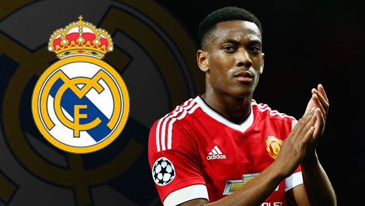 Anthony Martial dan logo Real Madrid. Copyright: © Getty Images