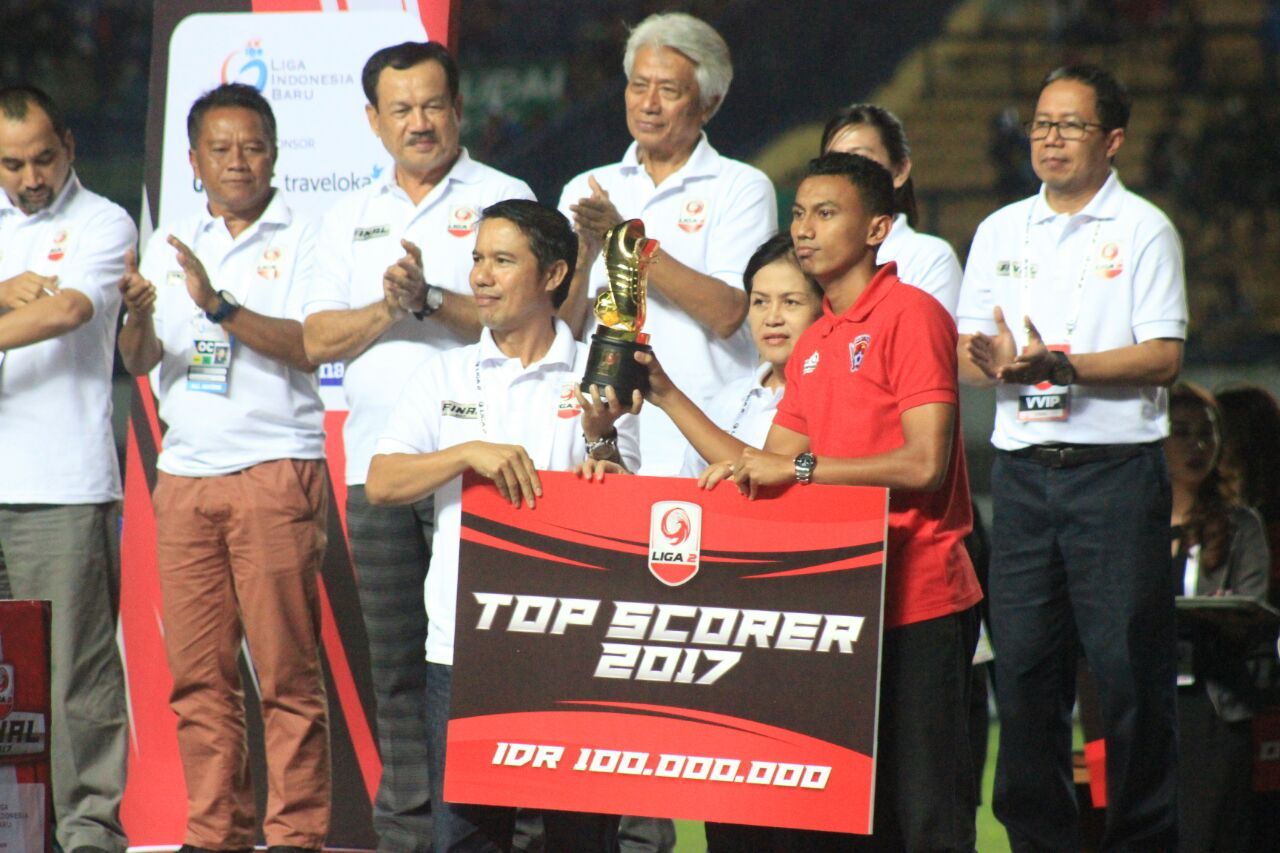 Rivaldi Bauwo (Kalteng Putra FC) raih Top Skorer berkat torehan 17 gol sepanjang Liga 2 2017. Copyright: © Indosport/Arif Rahman