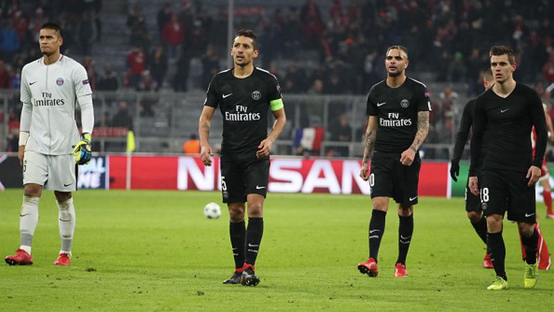 Skuat Paris Saint-Germain pasca menelan kekalahan dari Bayern Munchen. Copyright: © INDOSPORT