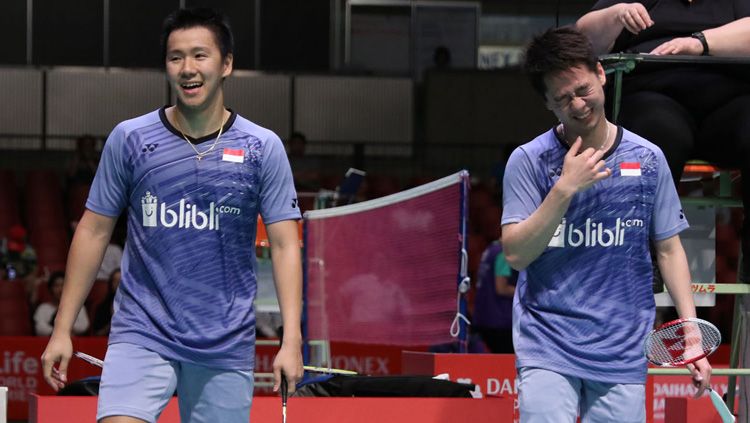 Pasangan Indonesia, Kevin Sanjaya Sukamuljo/Marcus Fernaldi Gideon melenggang ke semifinal. Copyright: © Huma PBSI