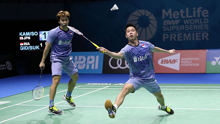 Pasangan Indonesia, Kevin Sanjaya Sukamuljo/Marcus Fernaldi Gideon melenggang ke semifinal. Copyright: © Huma PBSI