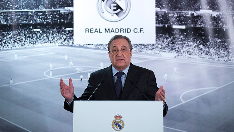 Setelah kemenangan yang diraih oleh Real Madrid di Piala Super Eropa, Florentino Perez, Presiden Real Madrid, ungkapkan alasan timnya tidak banyak belanja. Copyright: © Getty Images