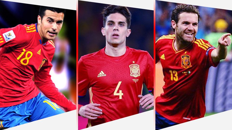Pedro, Marc Bartra, dan Juan Mata mungkin tidak dibawa ke Piala Dunia 2018. Copyright: © Getty Images