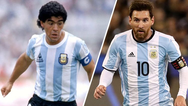 Legenda Timnas Argentina, Diego Maradona dianggap tak sampai memiliki satu persen kemampuan Lionel Messi. Copyright: © INDOSPORT