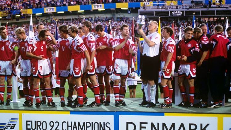 Timnas Denmark saat juara Piala Euro tahun 1992. Copyright: © Getty Images
