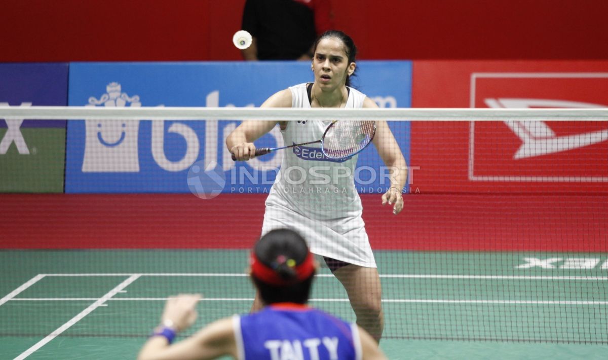 Tunggal putri India, Saina Nehwal saat melawan Tai Tzu-ying di Indonesia Masters 2018. Copyright: © Herry Ibrahim/INDOSPORT