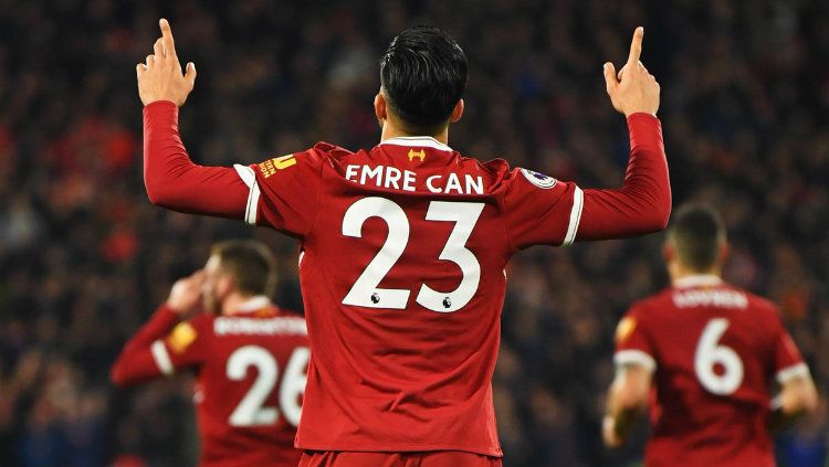 Selebrasi Emre Can ketika merayakan gol untuk Liverpool. Copyright: © Getty Images