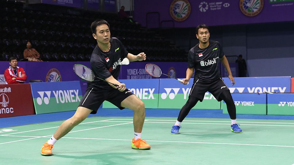 Pasangan ganda putra andalan Indonesia, Hendra Setiawan/Mohamed Ahsan. Copyright: © Humas PBSI