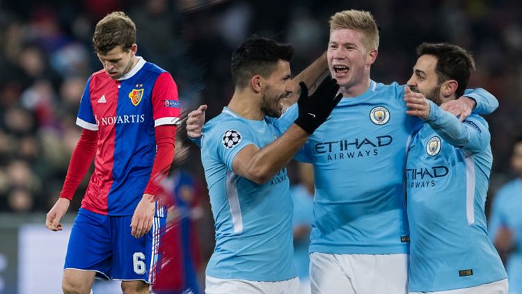 Manchester City berhasil mencukur Basel dengan skor 4-0 tanpa balas. Copyright: © Getty Images